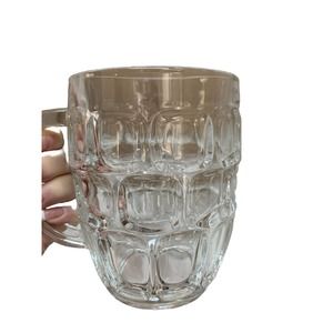 Vintage Dimple Thumbprint Heavy Clear Glass Pint Beer Mugs Set of 4